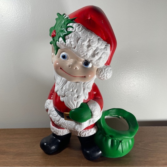 Vintage 70's Atlantic Mold Ceramic Santa Boy Big Eyes Santa Elf 11" - Picture 3 of 15